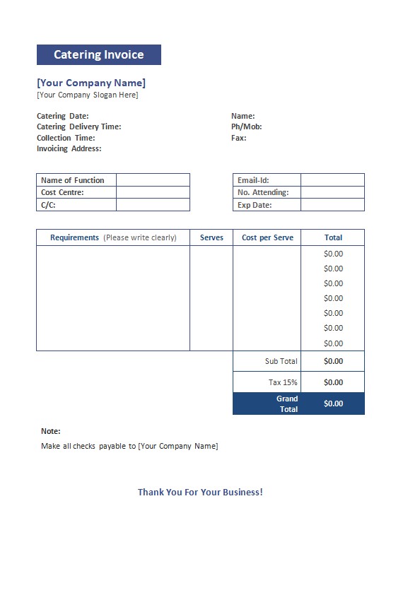 Free Catering Invoice Template 2 PSD template
